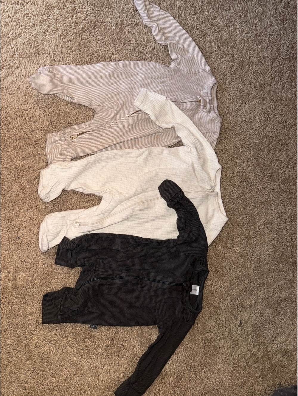 Set of 3 Baby Ribbed Long Sleeve Footed Onesies
